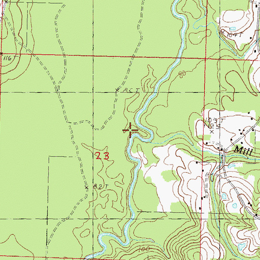 Topographic Map of Mill Branch, MS