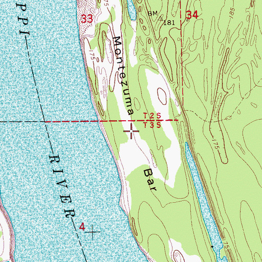 Topographic Map of Montezuma Bar, MS