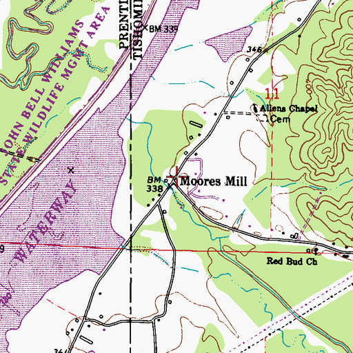 Topographic Map of Moores Mill, MS