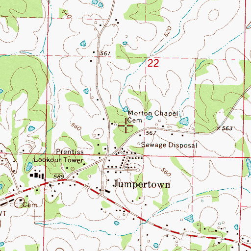 Topographic Map of Morton Chapel Cemetery, MS