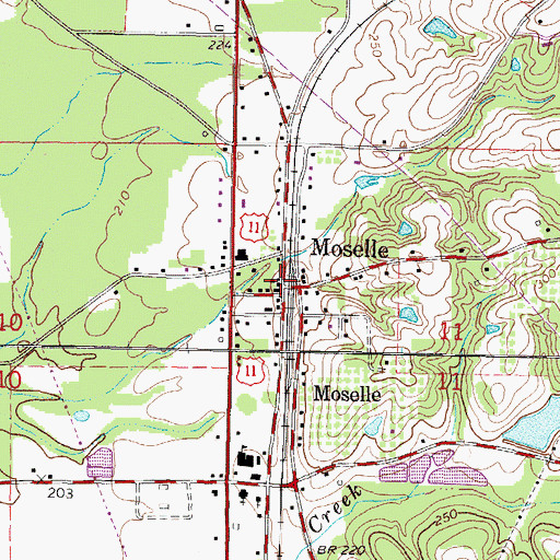 Topographic Map of Moselle, MS
