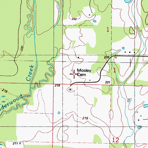Topographic Map of Mosley Cemetery, MS
