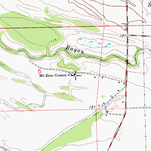 Topographic Map of Mount Zion Center Church, MS