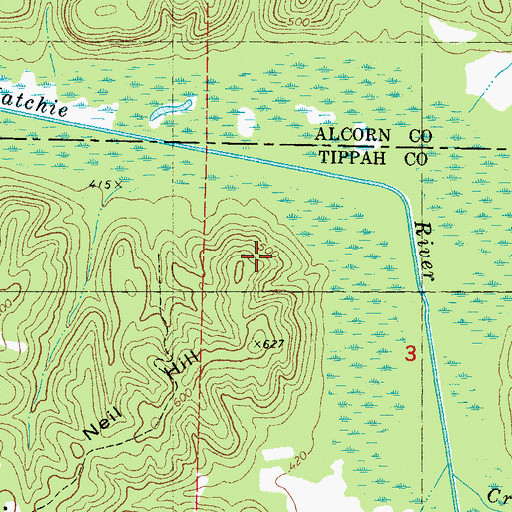 Topographic Map of Neil Hill, MS