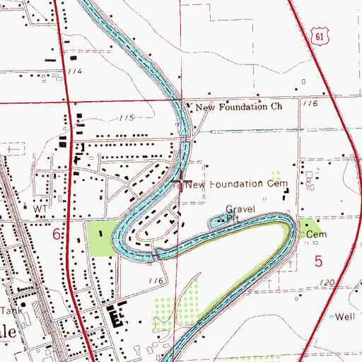 Topographic Map of New Foundation Cemetery, MS