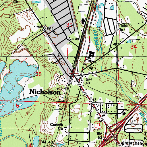 Topographic Map of Nicholson, MS