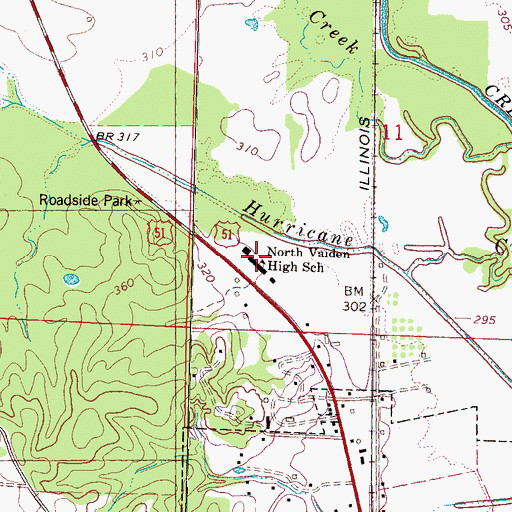 Topographic Map of North Vaiden High School, MS