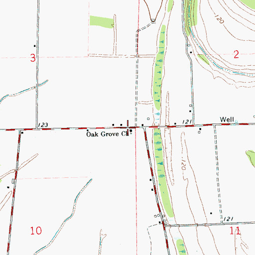 Topographic Map of Oak Grove Church, MS