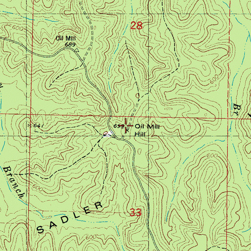 Topographic Map of Oak Mill Hill, MS