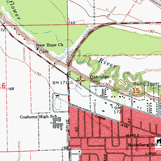 Topographic Map of Oakridge Cemetery, MS