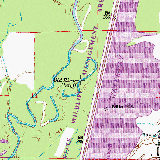 Topographic Map of Old River Cutoff, MS