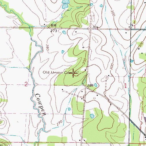 Topographic Map of Old Union Cemetery, MS