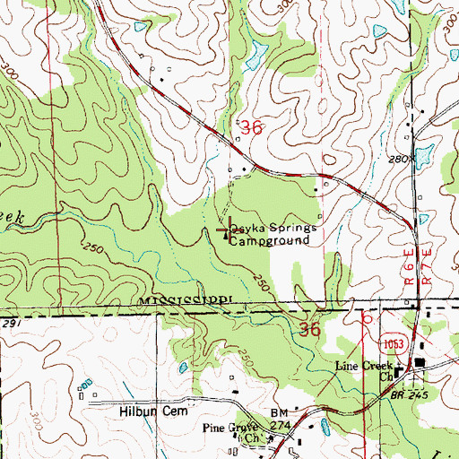 Topographic Map of Osyka Springs Campground, MS