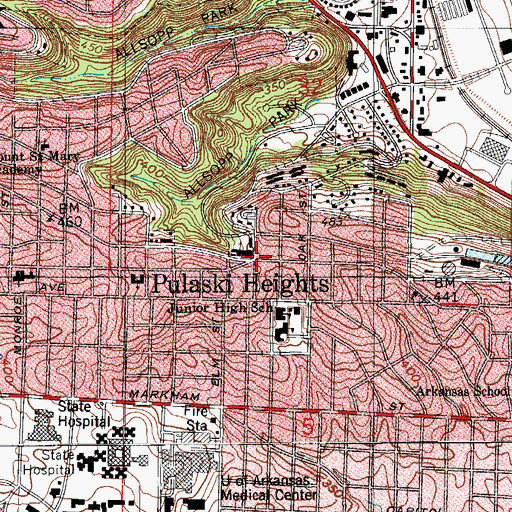 Topographic Map of Hillcrest Historic District, AR