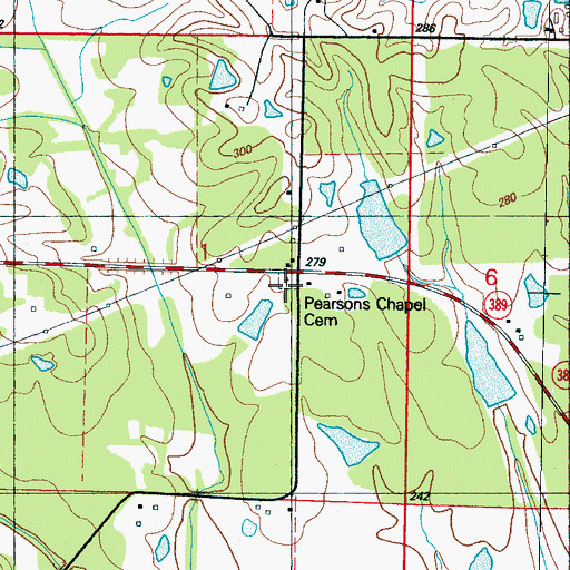 Topographic Map of Pearsons Chapel, MS