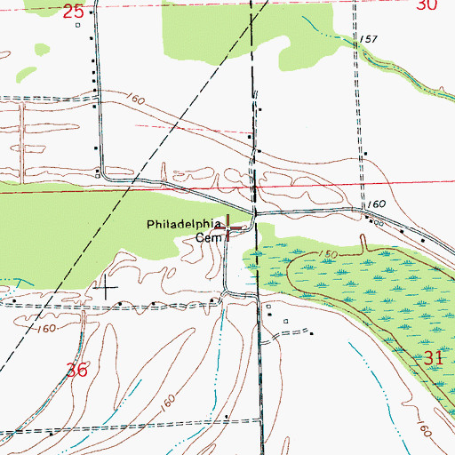 Topographic Map of Philadelphia Cemetery, MS