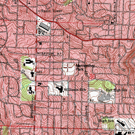 Topographic Map of Meriwether Park, AR