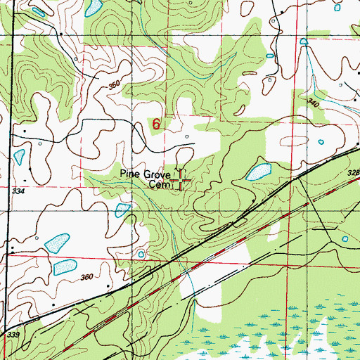 Topographic Map of Pine Grove Cemetery, MS