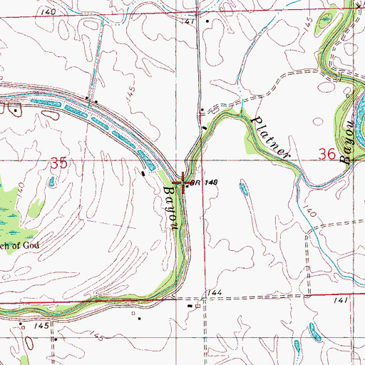 Topographic Map of Platner Bayou, MS