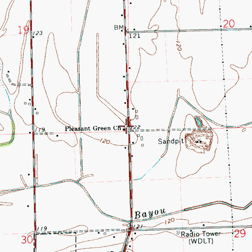 Topographic Map of Pleasant Green Church, MS