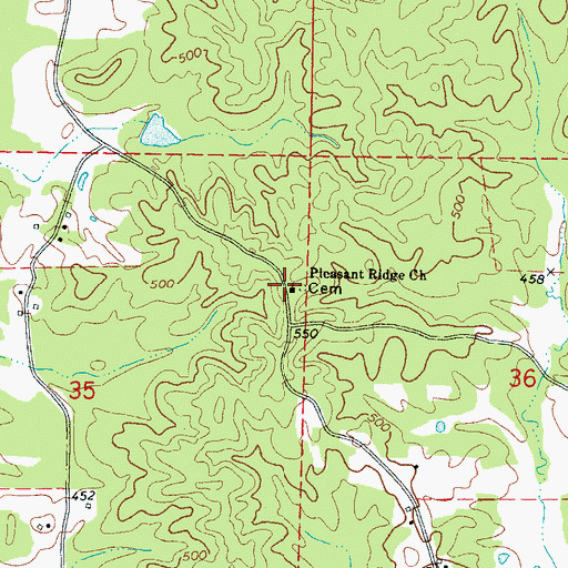 Topographic Map of Pleasant Ridge Primitive Baptist Church, MS