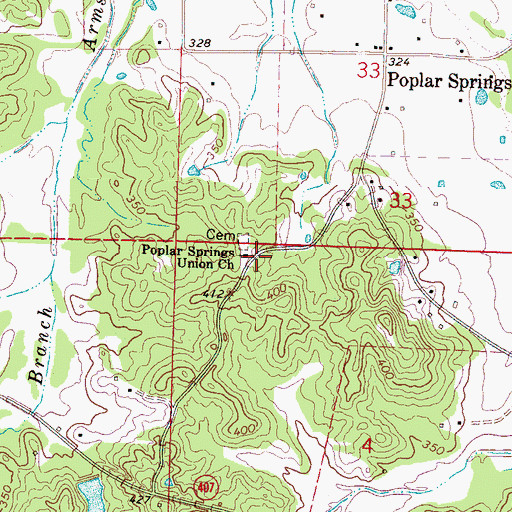 Topographic Map of Poplar Springs Union Church, MS