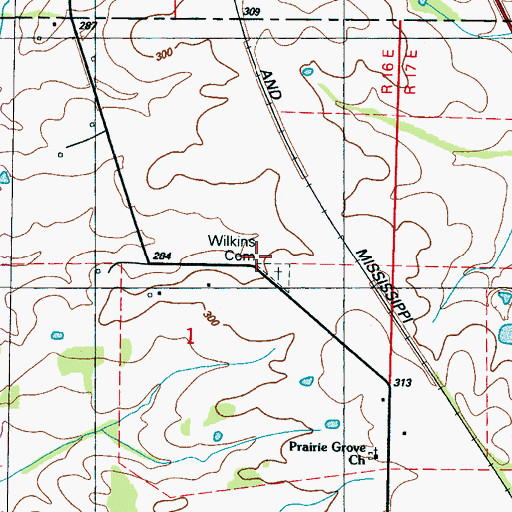 Topographic Map of Prairie Grove Cemetery, MS