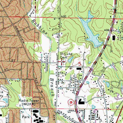 Topographic Map of Saint Luke Cemetery, MS