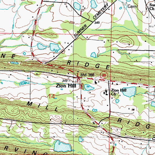 Topographic Map of Zion Hill, AR