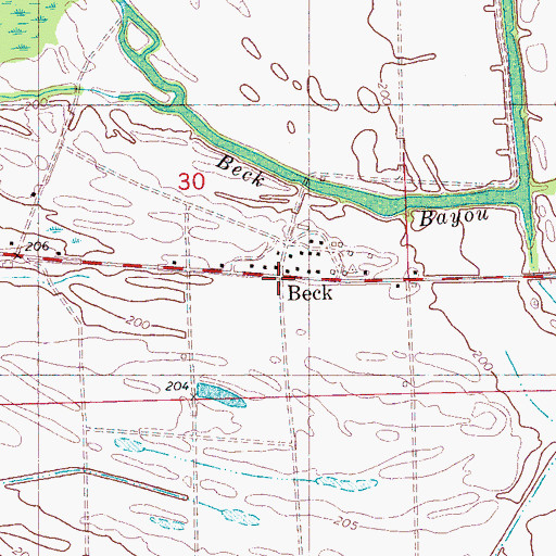 Topographic Map of Beck, AR