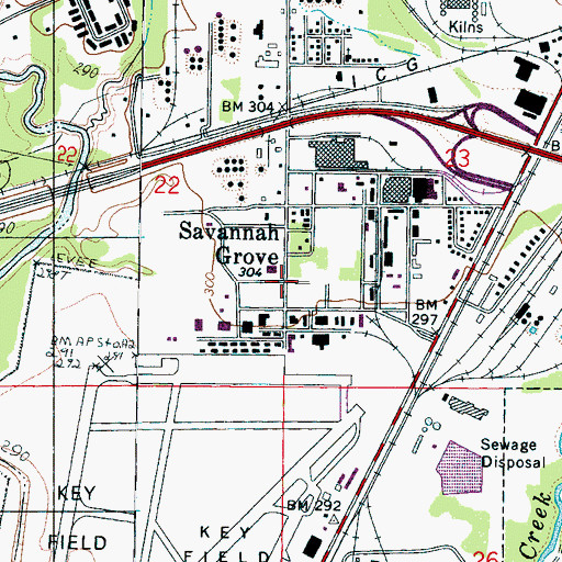 Topographic Map of Savannah Grove, MS