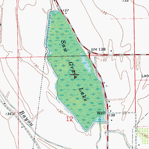 Topographic Map of Saw Grass Lake, MS