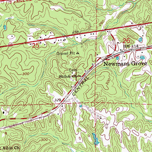 Topographic Map of Shiloh Primitive Baptist Church, MS