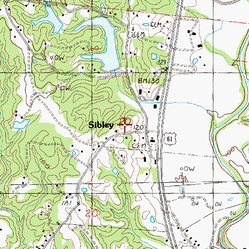 Topographic Map of Sibley, MS