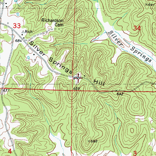 Topographic Map of Silver Springs Hill, MS