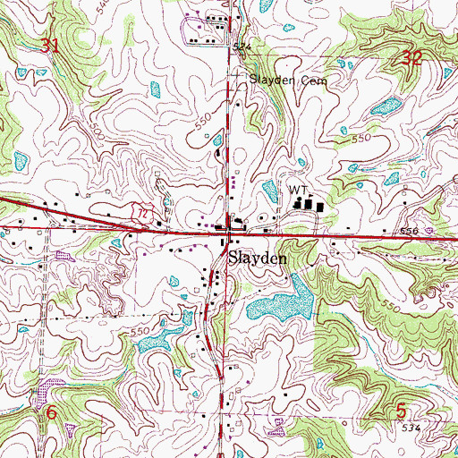 Topographic Map of Slayden, MS