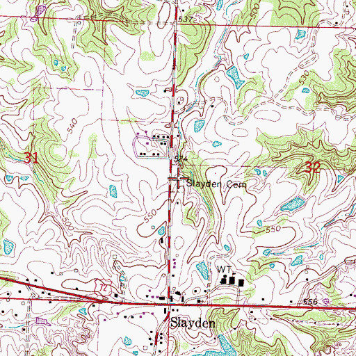 Topographic Map of Slayden Cemetery, MS