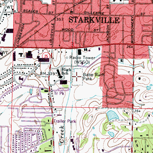 Topographic Map of Starkville, MS