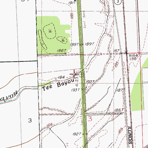Topographic Map of Tee Bayou, MS
