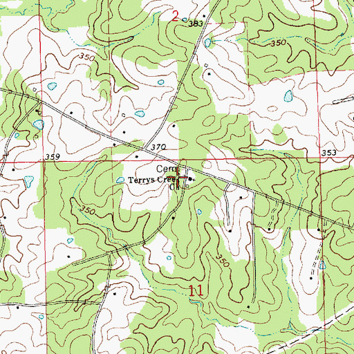 Topographic Map of Terrys Creek Church, MS