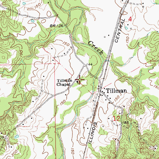 Topographic Map of Tillman Chapel, MS