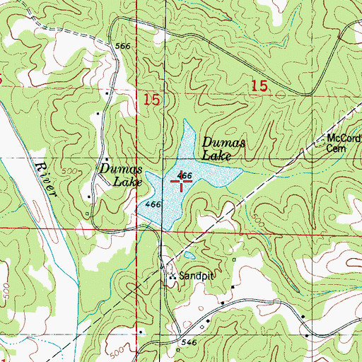 Topographic Map of Dumas Lake, MS