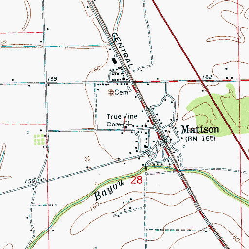 Topographic Map of True Vine Cemetery, MS