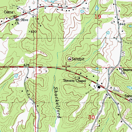 Topographic Map of Turners Chapel, MS