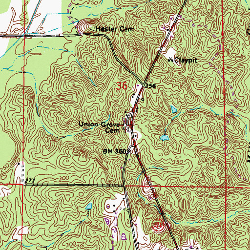 Topographic Map of Union Grove Cemetery, MS