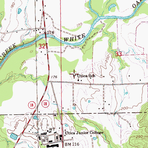 Topographic Map of Utica School, MS