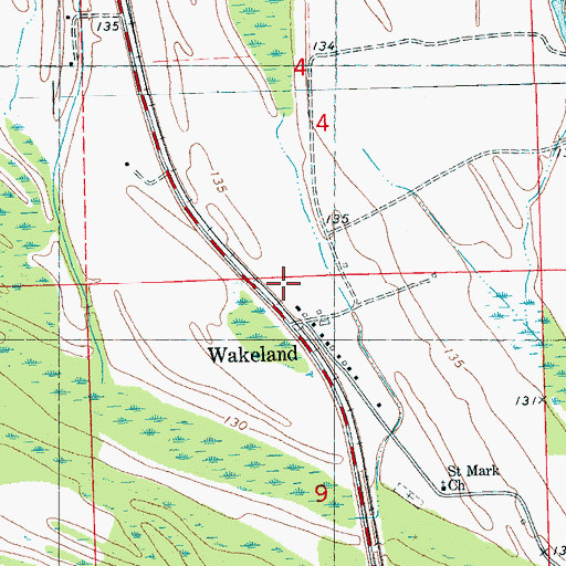 Topographic Map of Wakeland, MS