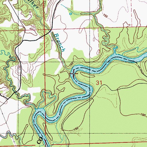 Topographic Map of Walker Branch, MS