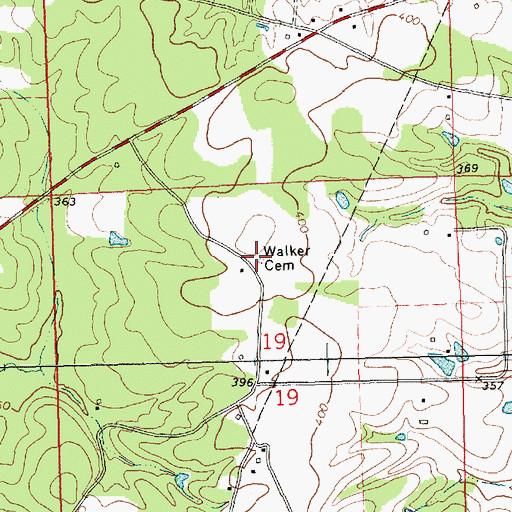 Topographic Map of Walker Cemetery, MS
