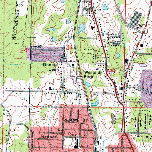 Topographic Map of Westside Park, MS